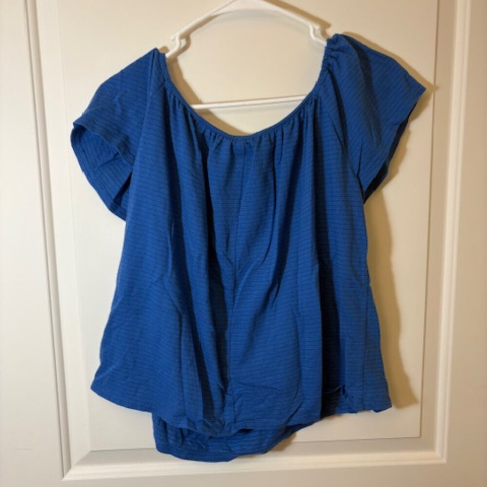 Blue Short Sleeve Peasant Blouse - Picture 3 of 3